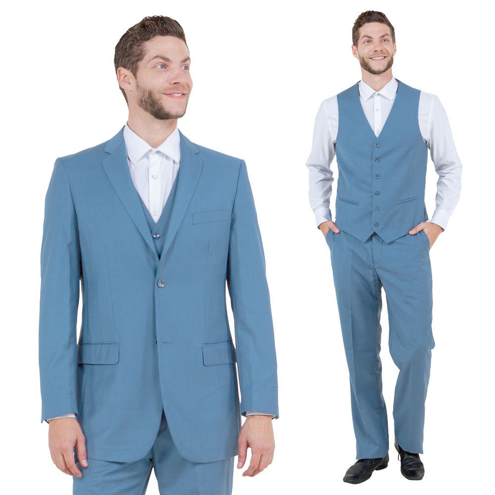 Modern Fit 3pc Mens Suit Set by Demantie, Dusty Blue